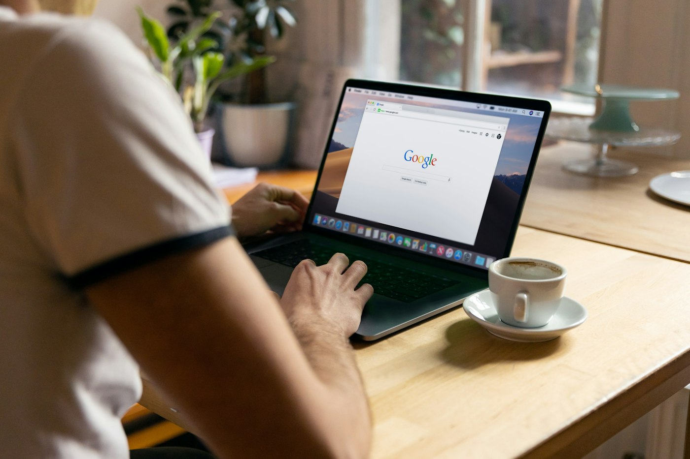 A person searching on a laptop