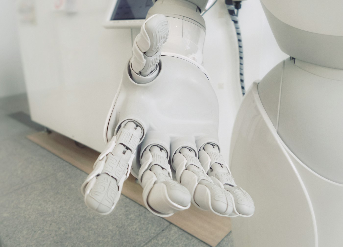 Close-up of a white robot hand